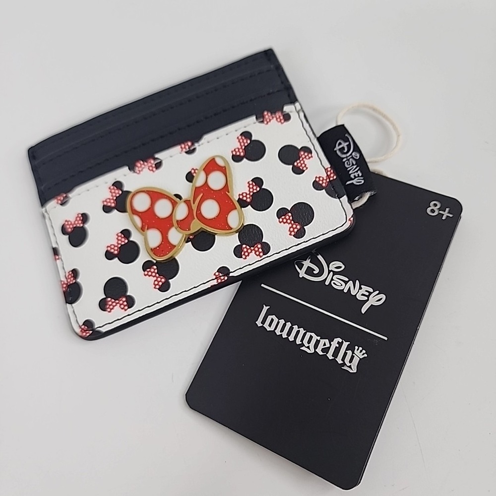 NEW Disney Loungefly MINNIE MOUSE Cardholder Black with Red/White Polka Dots Bow